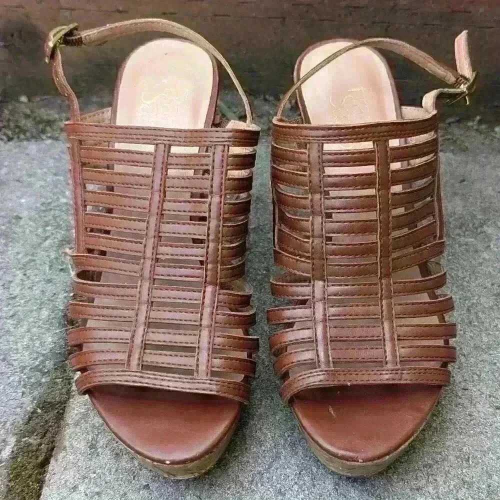 Franco sarto tan woven 4" wedge heels size 6.5